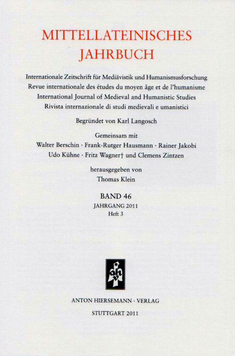 Mittellateinisches Jahrbuch. Internationale Zeitschrift für Mediävistik und Humanismusforschung