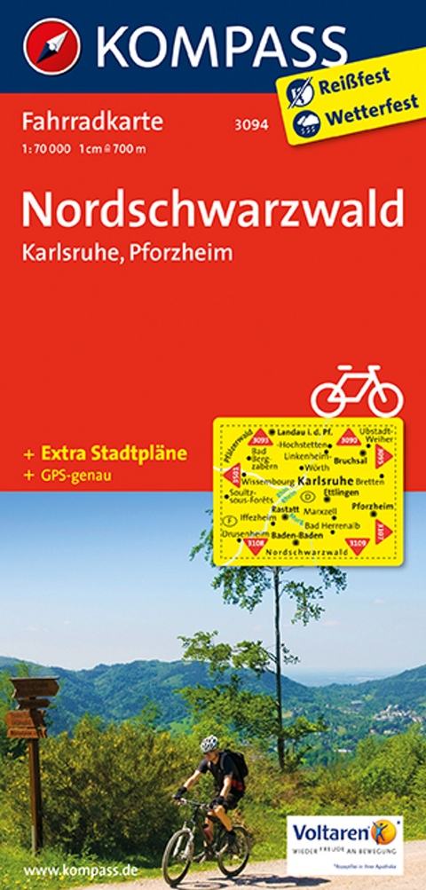 KOMPASS Fahrradkarte 3094 Nordschwarzwald - Karlsruhe - Pforzheim 1:70.000