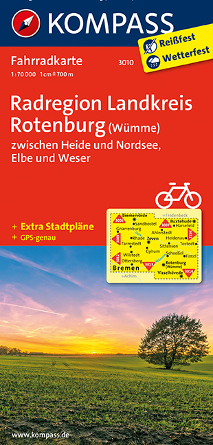 KOMPASS Fahrradkarte Radregion Landkreis Rotenburg (Wümme) zwischen Heide und Nordsee, Elbe und Weser - 