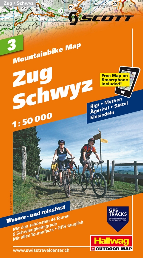 Hallwag Mountainbike-Karte 3 Zug, Schwyz 1:50.000