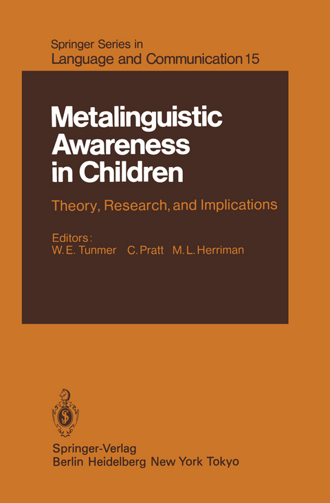 Metalinguistic Awareness in Children - J. Bowey, R. Grieve, M. Herriman, M. Myhill, A. Nesdale, C. Pratt, W.E. Tunmer