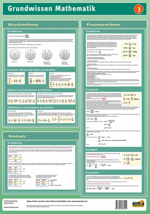 Lernposter Mathematik 3: Bruchrechnen, Prozentrechnen und Dreisatz - Werner Radler