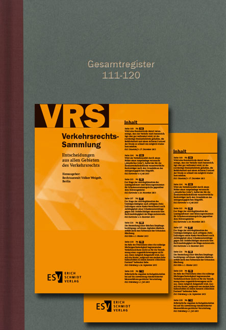 Verkehrsrechts-Sammlung (VRS). Entscheidungen aus allen Gebieten des Verkehrsrechts / Verkehrsrechts-Sammlung (VRS) - - Gesamtregister Band 111-120 - 