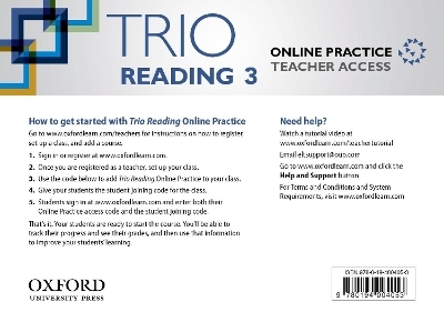 Trio Reading: Level 3: Online Practice Teacher Access Card - Kate Adams