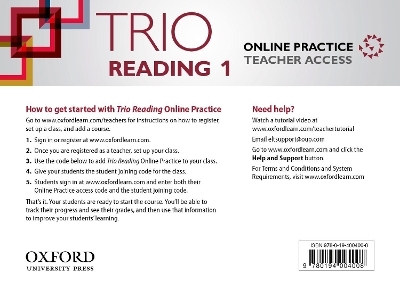 Trio Reading: Level 1: Online Practice Teacher Access Card - Kate Adams