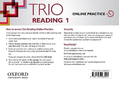 Trio Reading: Level 1: Online Practice Student Access Card - Kate Adams