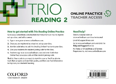 Trio Reading: Level 2: Online Practice Teacher Access Card - Kate Adams, Mari Vargo