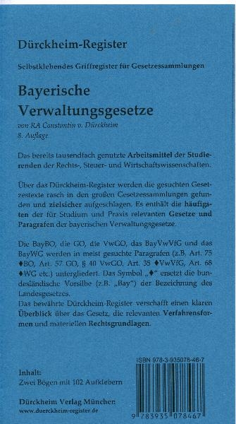 Ziegler-Tremel: Landesgesetze Bayern (2011), 102 bedruckte Griffregister - Constantin von Dürckheim