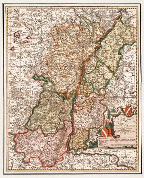Historische Karte: Elsaß, Sundgau, Breisgau, Ortenau, Markgrafschaft Baden und Durlach, um 1702 (gerollt) - Nicolas Visscher