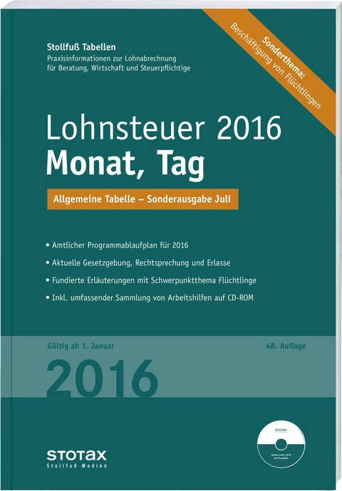 Tabelle, Lohnsteuer 2016 Monat, Tag- Sonderausgabe Juli