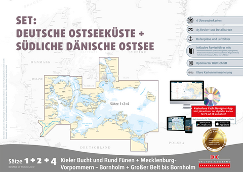 Sportbootkarten Satz 1, 2 und 4 – Set: Deutsche Ostsee und Südliche dänische Ostsee (Ausgabe 2017)