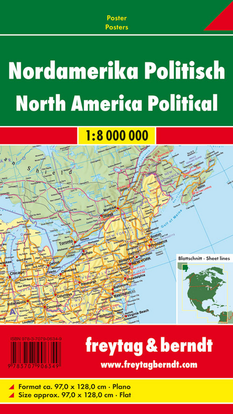 Nordamerika physisch-politisch, Markiertafel 1:8 Mill. - 