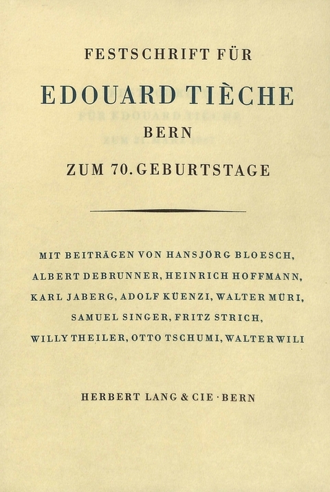 Festschrift für Edouard Tieche - 