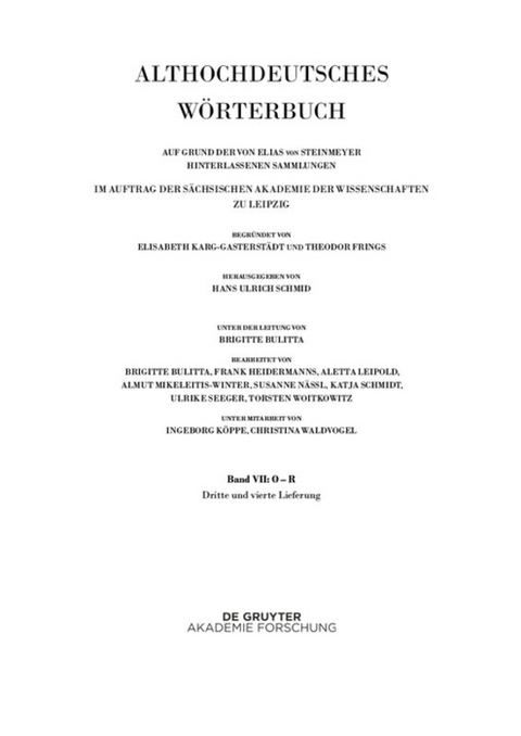 Althochdeutsches Wörterbuch / Band VII: O – R. 3. und 4. Lieferung (ouga bis platamuos) - 