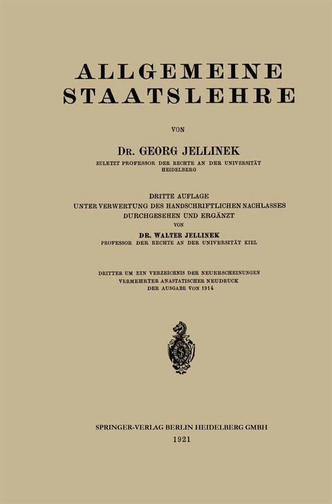 Allgemeine Staatslehre - Georg Jellinek, Walter Jellinek