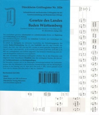 Baden-Württemberg Landesgesetze / Dürig / Dürckheim Griffregister Nr. 1026, 2017 - Constantin von Dürckheim