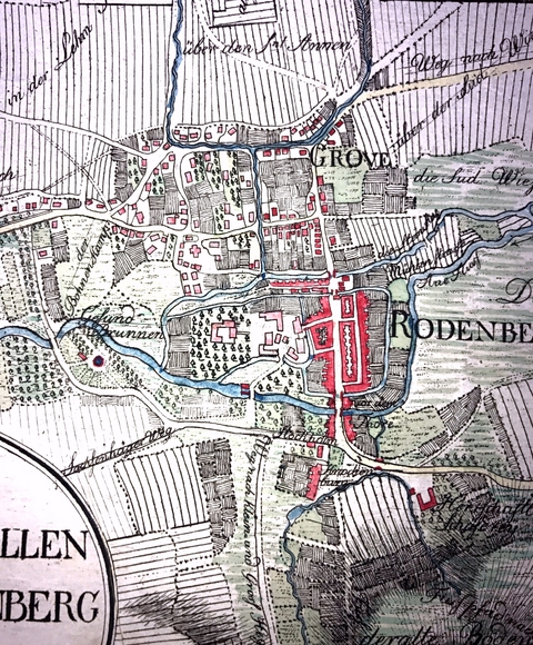 Plan von der Lage der beiden minera­lischen Quellen zu Nenndorf und Rodenberg in der Grafschaft Schaumburg.