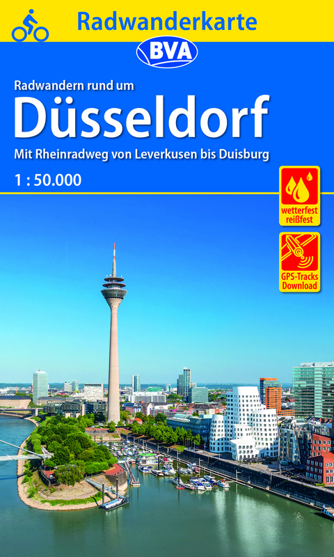 Radwanderkarte BVA Radwandern rund um Düsseldorf, 1:50.000, reiß- und wetterfest, GPS-Tracks Download