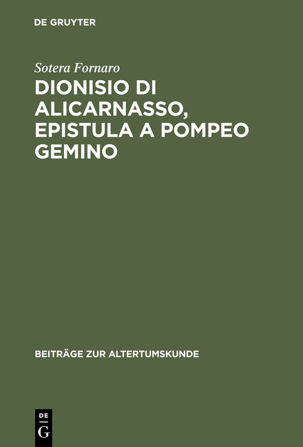 Dionisio di Alicarnasso, Epistula a Pompeo Gemino - Sotera Fornaro