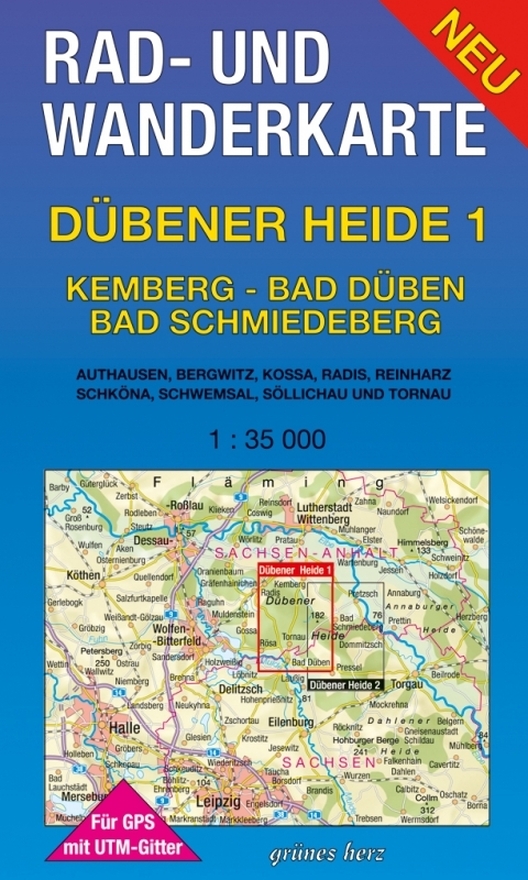 Rad- und Wanderkarte Dübener Heide 1: Kemberg, Bad Düben, Bad Schmiedeberg - 