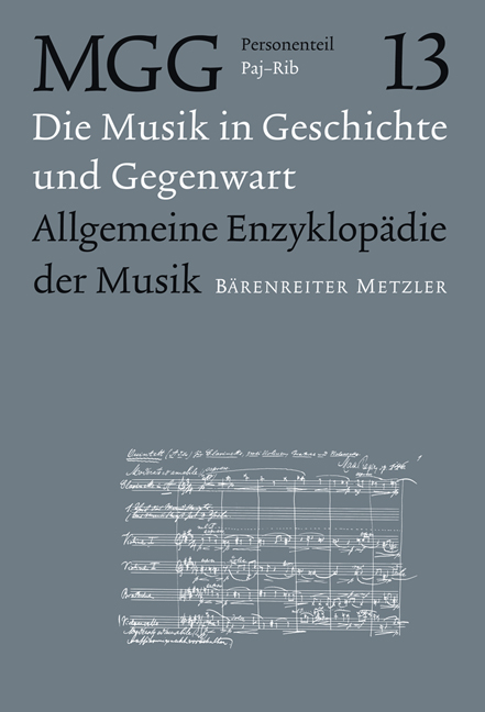 Die Musik in Geschichte und Gegenwart (MGG) / Musik in Geschichte und Gegenwart: allgemeine Enzyklopädie der Musik, Personenteil, Band 12 - 