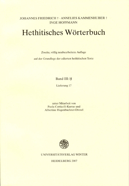 Hethitisches Wörterbuch - Johannes Friedrich, Annelies Kammenhuber