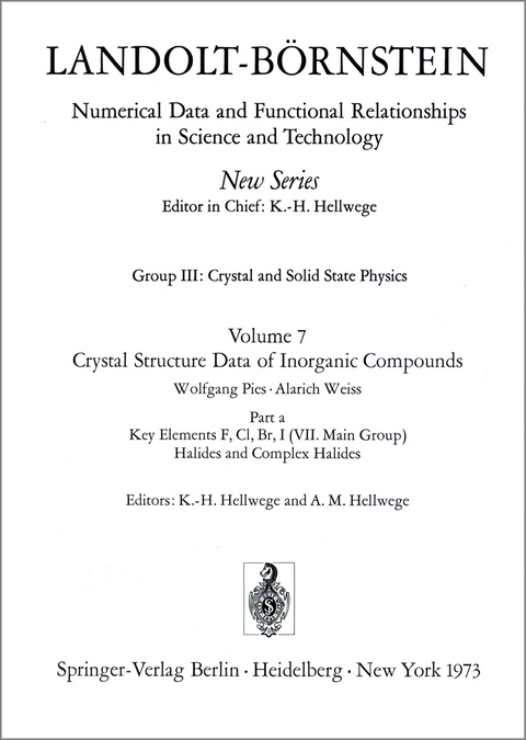 Key Elements F, Cl, Br, J (VIIth Main Group). Halides and Complex Halides / Schlüsselelemente F, Cl, Br, J (VII. Hauptgruppe). Halogenide und Halogenokomplexe - W. Pies, A. Weiss