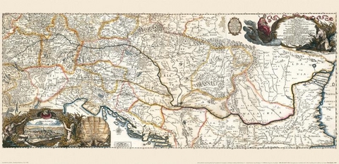 Historische Karte: Donaukarte 1683. Donaulauf mit Südosteuropa. (Plano) - Jacob von Sandrart