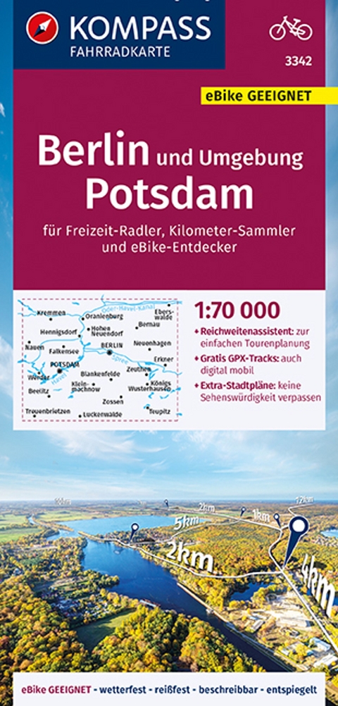 KOMPASS Fahrradkarte 3038 Berlin und Umgebung - Potsdam, 1:70000 - 