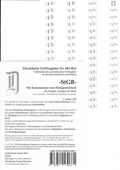 StGB, Fischer Assessor/in Griffregister Nr. 661-Ref / z.B. für den Schönfelder oder Kommentar Fischer 2016-2017 - Nathanael Grassinger