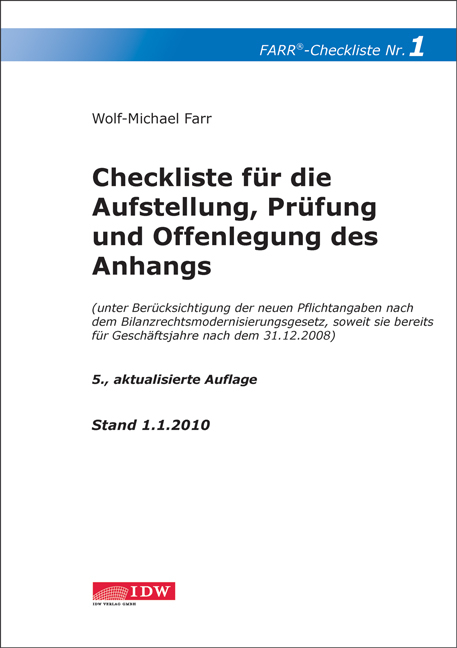 Checkliste für die Aufstellung, Prüfung und Offenlegung des Anhangs