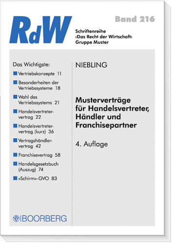 Musterverträge für Handelsvertreter, Händler und Francisepartner - Jürgen Niebling