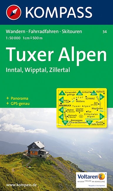 KOMPASS Wanderkarte Tuxer Alpen, Inntal, Wipptal, Zillertal - 
