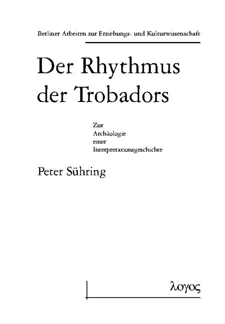 Der Rhythmus der Trobadors - Peter Sühring