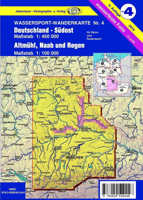 Wassersport-Wanderkarte / Deutschland Südost mit Altmühl, Naab und Regen für Kanu- und Rudersport - Erhard Jübermann