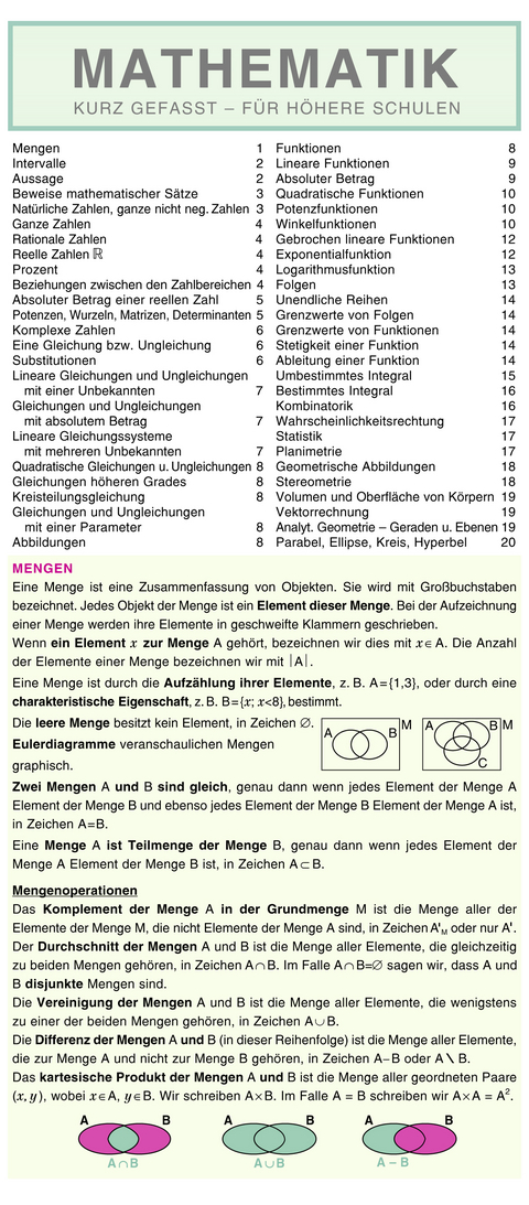 Leporello: Mathematik kurz gefasst – Alle wichtigen Regeln im Überblick - Jaroslav Zhouf