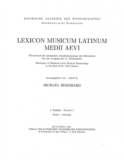 Lexicon Musicum Latinum Medii Aevi 5. Faszikel - Fascicle 4 (chorus - coniungo) - 