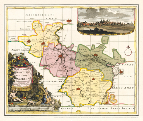 Historische Karte: HOCHSTIFT MERSEBURG, 1720 (Plano). Ämter Merseburg, Lauchstädt, Lützen, Schkeuditz und Zwenkau - Peter (der Ältere) Schenk