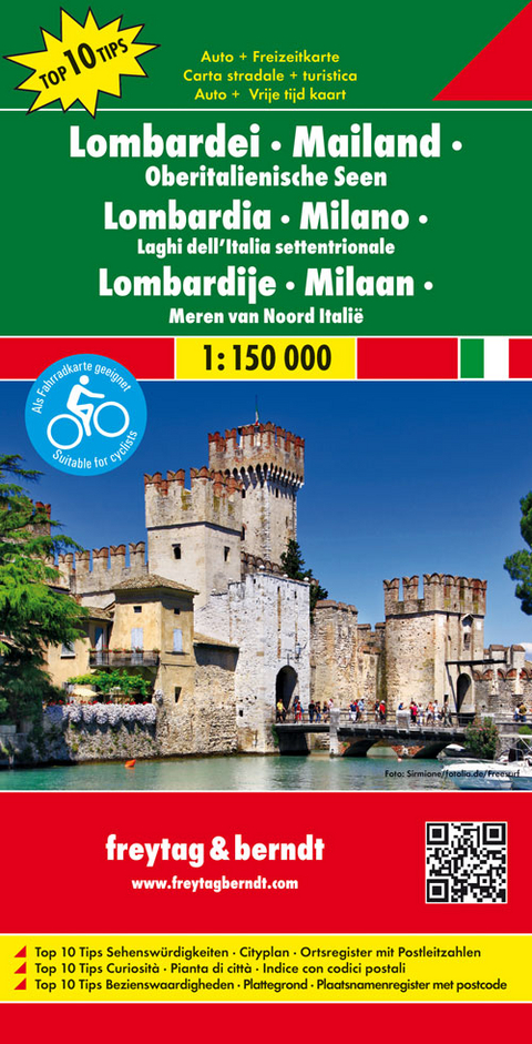 Lombardei - Mailand - Oberitalienische Seen, Autokarte 1:150.000, Top 10 Tips - 