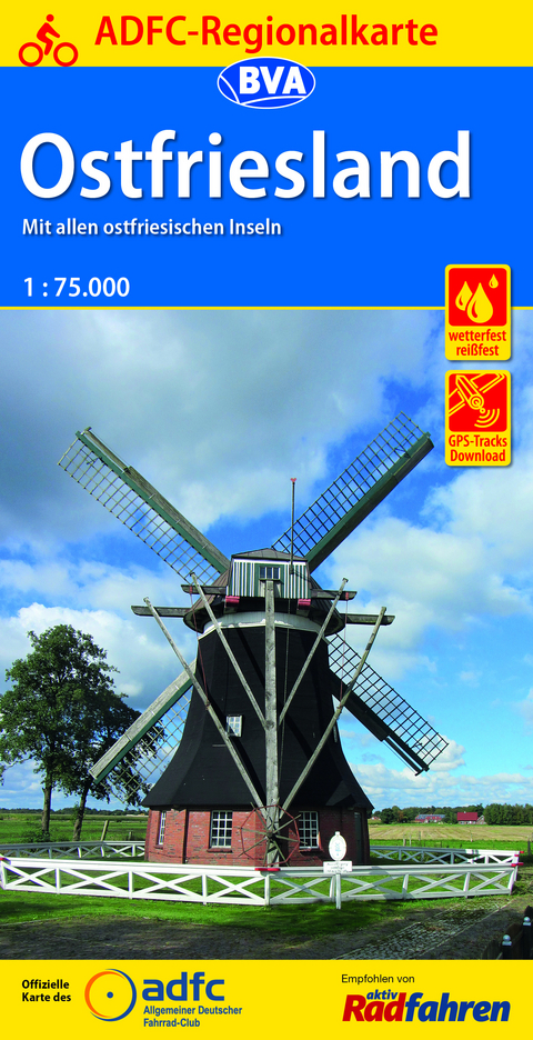 ADFC-Regionalkarte Ostfriesland, 1:75.000, reiß- und wetterfest, GPS-Tracks Download