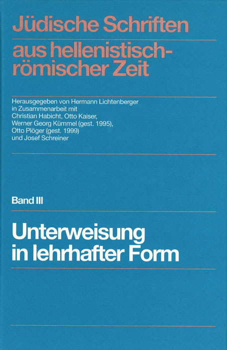 Jüdische Schriften aus hellenistisch-römischer Zeit, Bd 3: Unterweisung in lehrhafter Form / Jüdische Schriften aus hellenistisch-römischer Zeit, Band III - Buchdecke