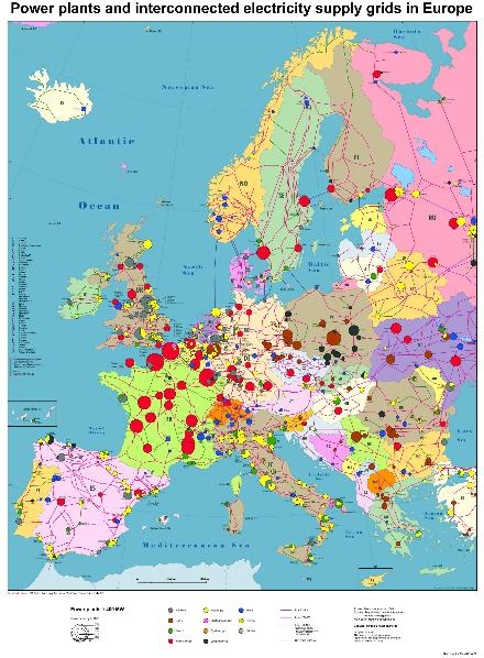 Power plants and interconnected electricity supply grids in Europe. - Jörg Schneider, Gunter Kuhs