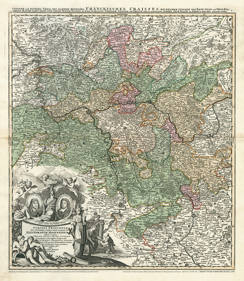 Historische Karte: Unterer und mindere Teil von FRANKEN 1707 (Plano) - Johann B Homann