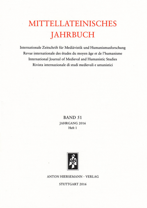 Mittellateinisches Jahrbuch. Internationale Zeitschrift für Mediävistik und Humanismusforschung