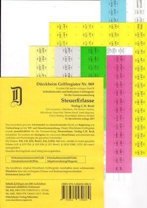 SteuerErlasse Griffregister Nr. 869 (2017): 160 selbstklebende und farbig bedruckte Griffregister für die SteuerErlasse - Thorsten Glaubitz, Constantin von Dürckheim