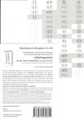 ARBEITSGESETZE Dürckheim-Griffregister Nr. 654 (6 Aufl. 2016, Nachdruck-2017) - Constantin von Dürckheim