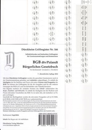 BGB im dtv oder Palandt, Dürckheim-Griffregister Nr. 166 (Nachdruck 2017) - Constantin von Dürckheim