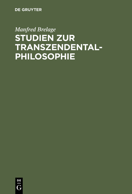 Studien zur Transzendentalphilosophie - Manfred Brelage