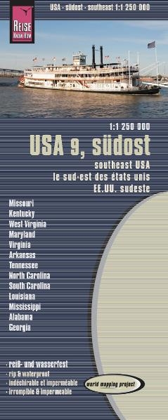 Reise Know-How Landkarte USA 9, Südost (1:1.250.000): Missouri, Kentucky, West Virginia, South Carolina, … - Peter Rump Verlag