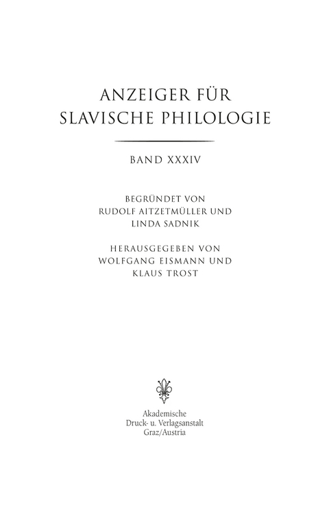 Anzeiger für Slavische Philologie / Anzeiger für Slavische Philologie - 